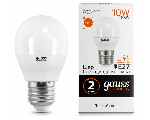 Лампа светодиодная Gauss LED Elementary Globe E27 10Вт 3000K 53210