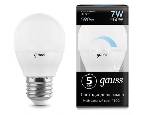 Лампа светодиодная Gauss LED Globe-dim E27 7Вт 4100K 105102207-D