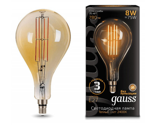 Лампа светодиодная Gauss LED Vintage Filament E27 8Вт 2400K 149802008