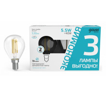 Набор ламп светодиодных Gauss Basic Filament E14 5.5Вт 4100K 1051126T