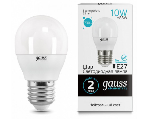 Лампа светодиодная Gauss LED Elementary Globe E27 10Вт 4100K 53220