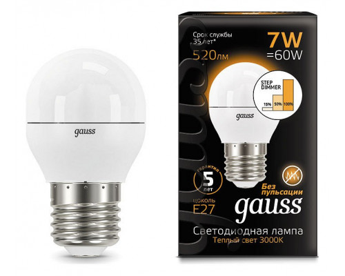 Лампа светодиодная Gauss LED Globe E27 7Вт 3000K 105102107-S