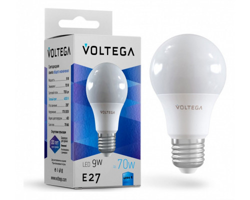 Лампа светодиодная Voltega General purpose bulb 9W E27 9Вт 4000K 8443