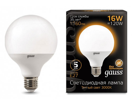 Лампа светодиодная Gauss LED G95 E27 16Вт 3000K 105102116