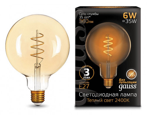 Лампа светодиодная Gauss LED Filament Flexible E27 6Вт 2400K 158802008