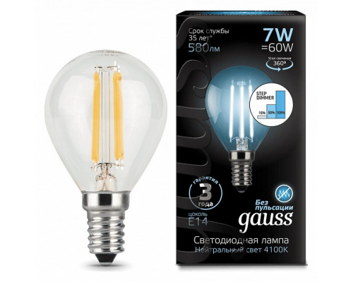 Лампа светодиодная Gauss LED Filament Globe E14 7Вт 4100K 105801207-S