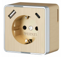 Розетка с заземлением и со шторками и USB Werkel Gallant шампань рифленый W5071710